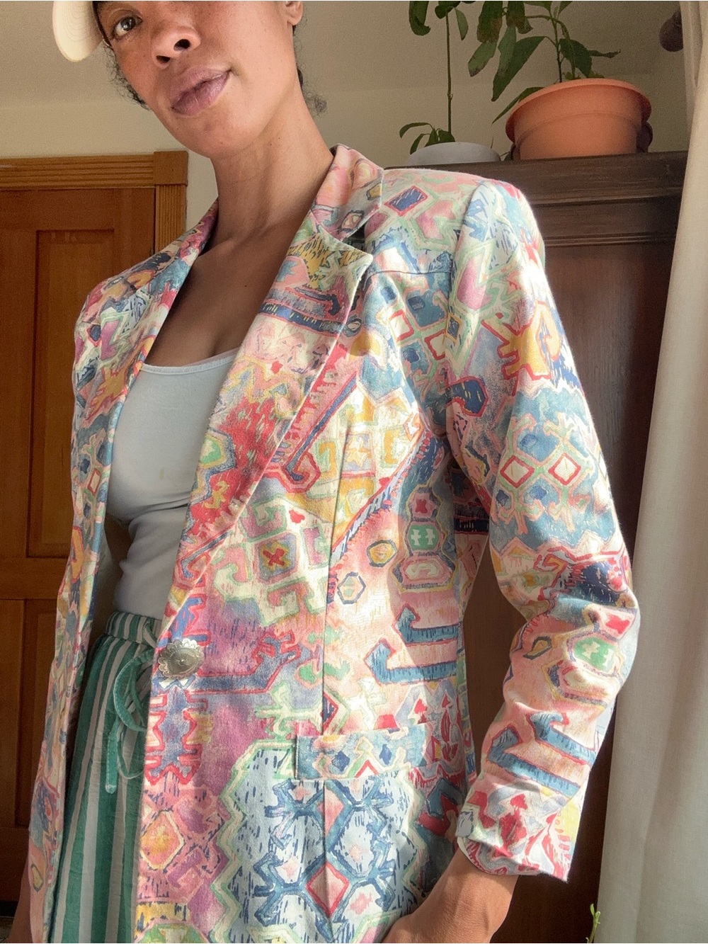Patterned Pastel Blazer Jacket - Multicolor - Picture 6 of 8